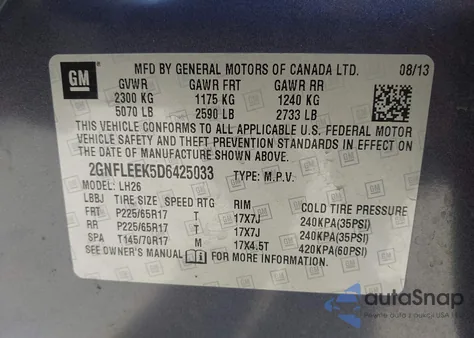 2013 Chevrolet Equinox 1Lt z USA, uszkodzony, nr VIN 2GNFLEEK5D6425033